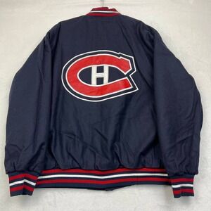 Vintage Montreal Canadiens Varsity Jacket Men XL Navy Blue JH Design‎ Reversible